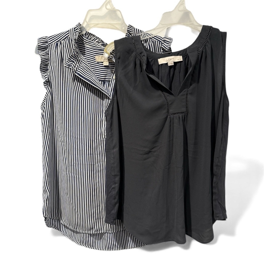 LOFT Navy and White and LOFT Gray Sleeveless Blouses